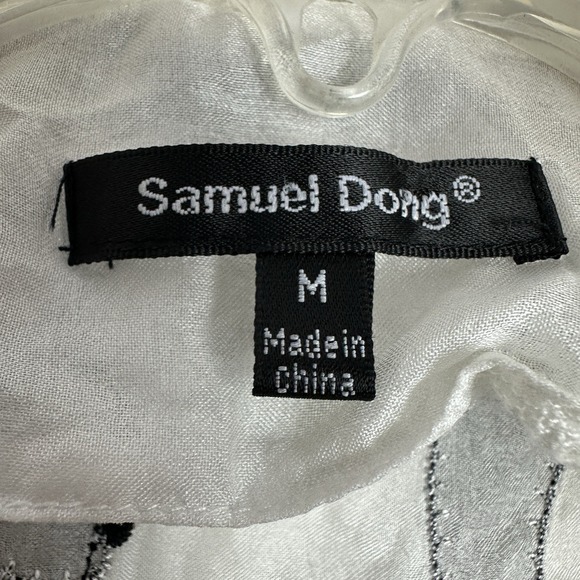 Samuel Dong Blouse Top Womens M Black Floral Silk Sheer Ruffled‎ Bell Whimsigoth - Picture 2 of 12